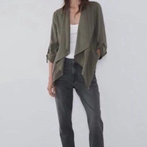 Zara olive green military open front drape military jacket medium